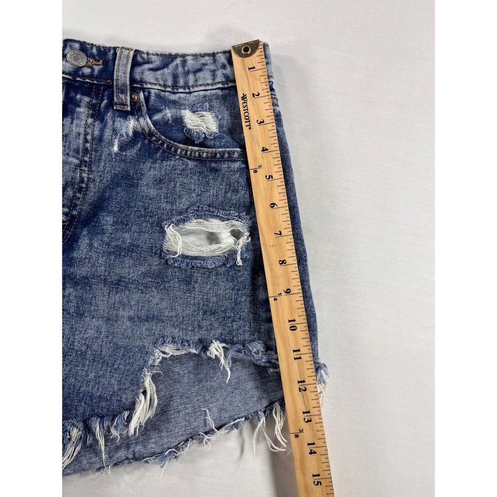 Wild Fable Blue Acid Wash High Rise Distressed Denim Shorts Button Fly Womens 4 - Picture 5 of 9